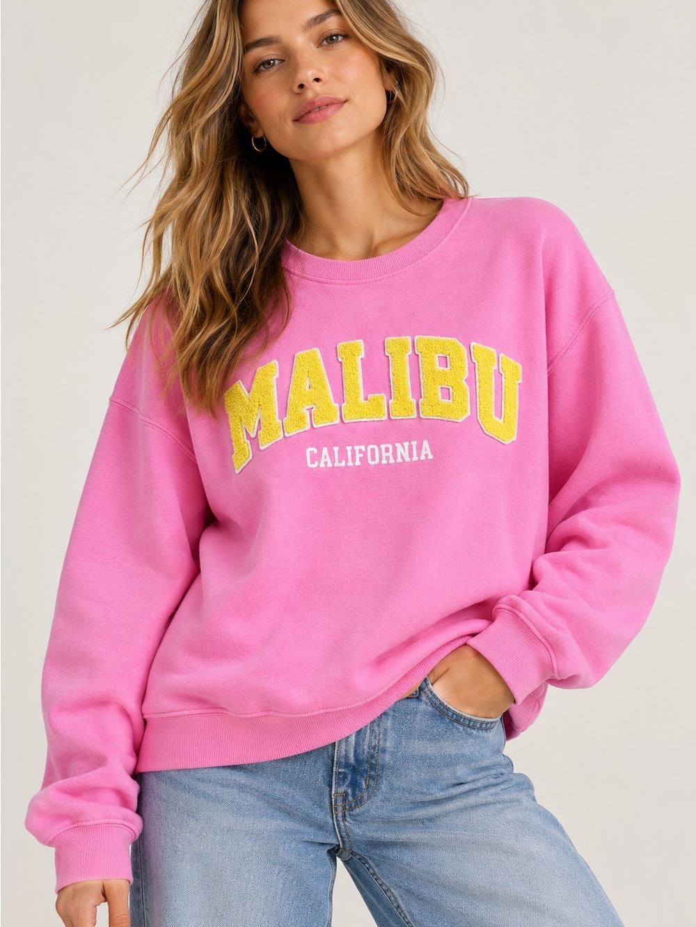 Social Scene Pink Malibu California Chenille Sweatshirt XL